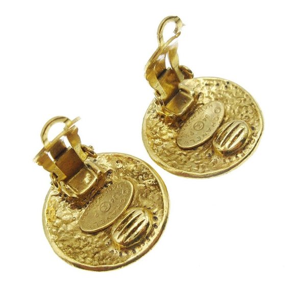 Authentic CHANEL CC Quilted Button Motif Earrings Gold-plated Clip-On 94P - Picture 3 of 4